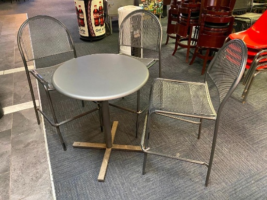 Adjustable Height Metal Cocktail Pub Table w/ 3 Matching Bar Stool Pub Chairs