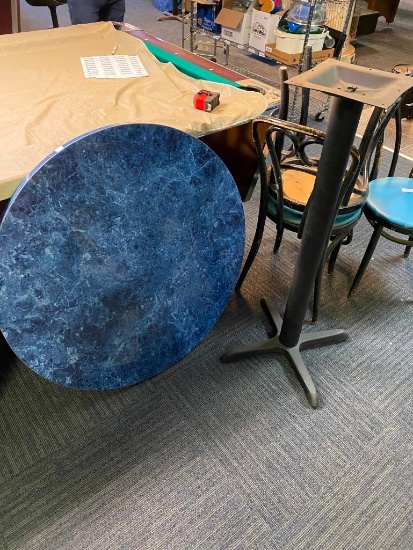 36 in. Diameter x 30 in. Single Pedestal Cocktail Table w/ Blue Laminate Top