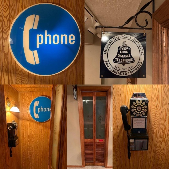 Residential Phone Booth Wd/Glass Doors, Phone, Light Up & Porcelain Phone Signs - Removed 4-U