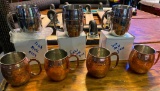 4 Copper Moscow Cups, 4 Metal Irish Whisky Mule Cups