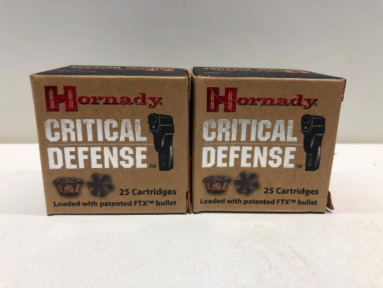 Lot Of 2 Boxes Hornady Critical Defense 25 Cartridges 357 Mag 125 Grain - 50 Rounds