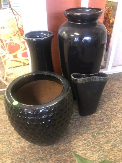 (3) Three Assorted Large Black Pots/Vases, See Photos for Details