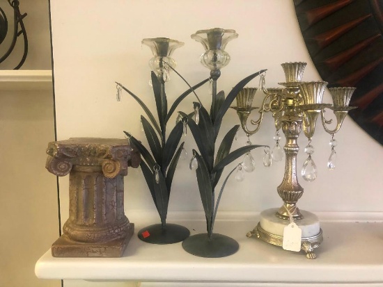 (4) Three Candle Holders See Photos for Details, Small Statue Plant Pedestal