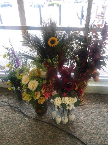 (9) Nine Artificial Floral Arrangements with Pots See Photos for Details
