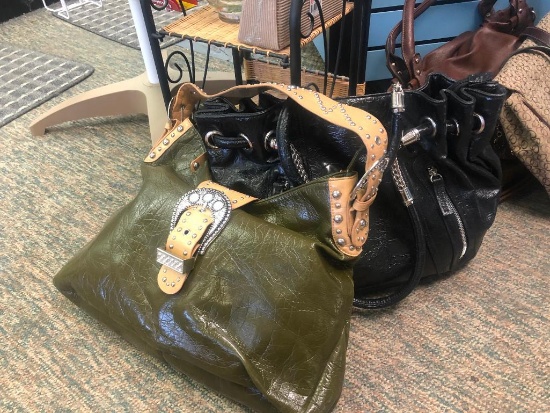 (2) Olive Green Purse with Studs, Black Purse See Photos for Details