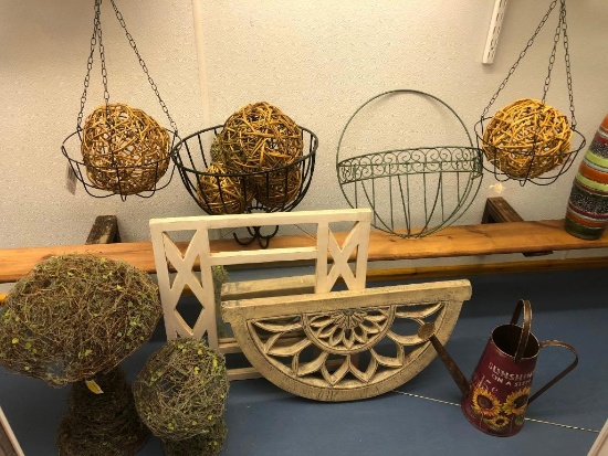 (15) Assorted Wicker Decorative Balls with Holders, Plant Holders