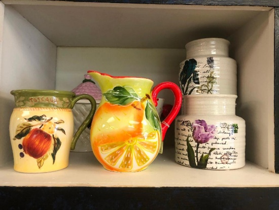 (7) Seven Assorted Fruit Themed Vases See Photos for Details