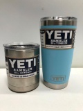 Lot of 2 Yeti Sky Blue 20 oz Tumbler and Yeti 10 oz Stainless Steel Lowball