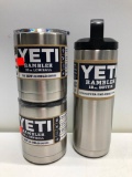 Lot Of 3- Stainless Steel 2 10 oz Lowballs With Lids and Yeti 18 oz Bottle