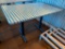 Restaurant Table, Laminate Top, 2 Steel Pedestal Bases, 48in x 30in x 30in