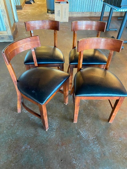 Lot of 4 Wooden Restaurant Chairs with Padded Vinyl Seat Custions - Sold 4x$