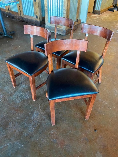 Lot of 4 Wooden Restaurant Chairs with Padded Vinyl Seat Custions - Sold 4x$