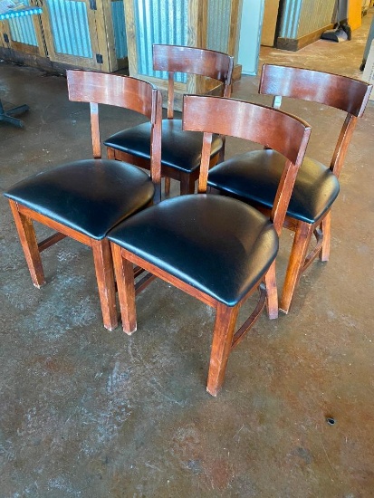 Lot of 4 Wooden Restaurant Chairs with Padded Vinyl Seat Custions - Sold 4x$