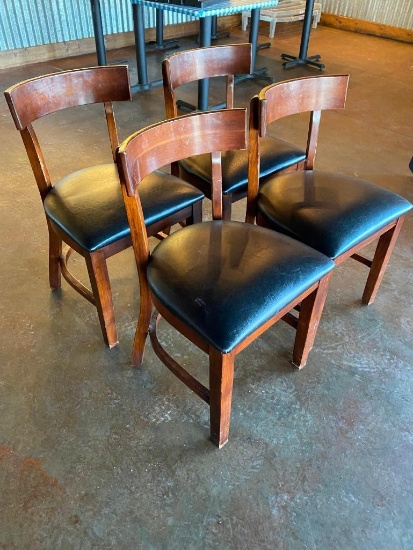 Lot of 4 Wooden Restaurant Chairs with Padded Vinyl Seat Custions - Sold 4x$