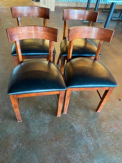 Lot of 4 Wooden Restaurant Chairs with Padded Vinyl Seat Custions - Sold 4x$