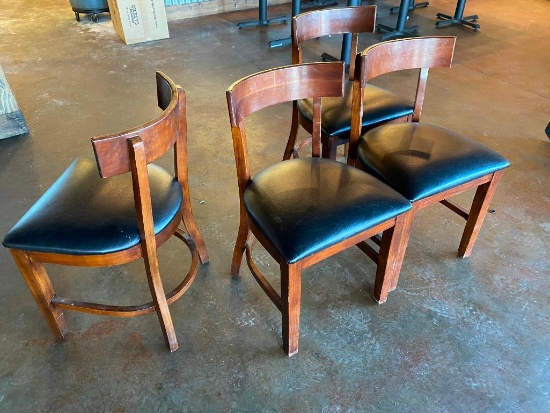 Lot of 4 Wooden Restaurant Chairs with Padded Vinyl Seat Custions - Sold 4x$