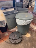 Lot of Trash Cans and Dolly