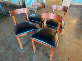 Lot of 4 Wooden Restaurant Chairs with Padded Vinyl Seat Custions - Sold 4x$