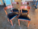 Lot of 4 Wooden Restaurant Chairs with Padded Vinyl Seat Custions - Sold 4x$