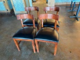 Lot of 4 Wooden Restaurant Chairs with Padded Vinyl Seat Custions - Sold 4x$