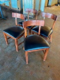 Lot of 4 Wooden Restaurant Chairs with Padded Vinyl Seat Custions - Sold 4x$