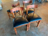 Lot of 4 Wooden Restaurant Chairs with Padded Vinyl Seat Custions - Sold 4x$