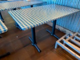 Restaurant Table, Laminate Top, 2 Steel Pedestal Bases, 48in x 30in x 30in