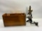 Bousch & Lomb Optical Brass & Cash Iron Microscope w/ Original Wood Case