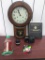 Regulator Clock, Coke Bottle Thermometer, Vintage Camera and Stamp Album