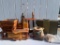 Folk Art Lamp, Vintage Clothespin Bag and Clothes Pins, Wooden Press