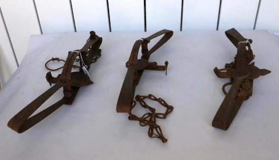 Lot of 3, Number 3 Newhouse Double Spring Traps No. 3