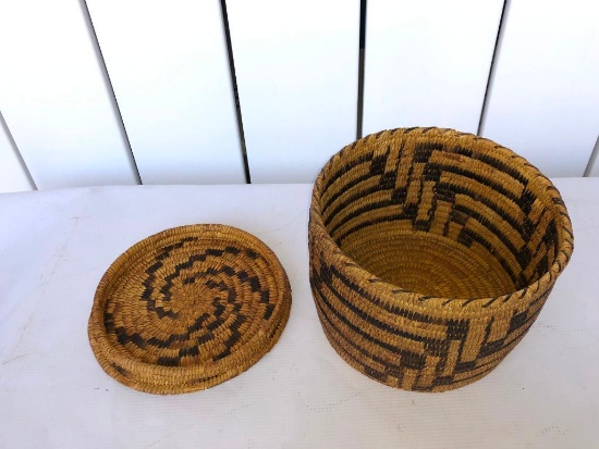 Pima Indian Woven Basket w/ Lid