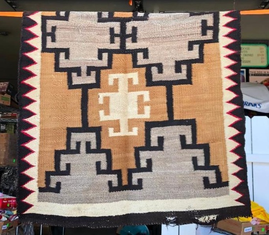Very Nice Navajo Wood Rug, Rare Pattern, Very Good Condition and a Neat Flower Identification Quilt
