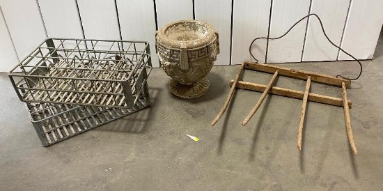 Two Iron Coca-Cola Pop Crates, Concrete Planter