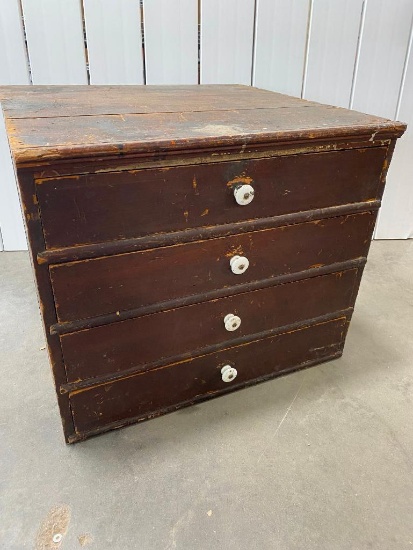 Primitive Four Drawer Wooden Hardware Cabinet