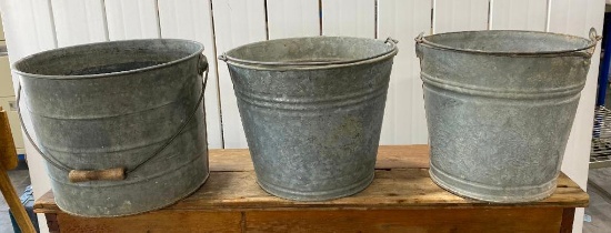 Three Galvanized Pales