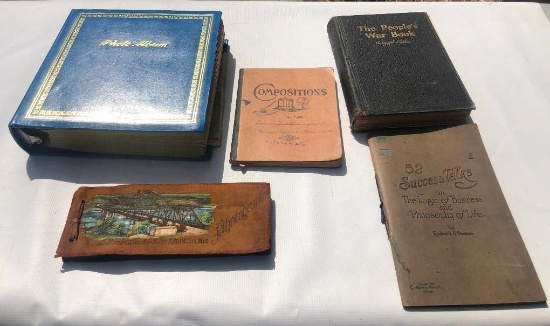 Old Black and White Photo Albums, The People's War Book, Plattsmouth Nebr Leatherbound Album