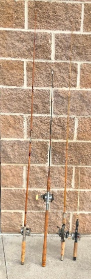 Lot of 4 Vintage Fishing Poles, Rod and Reel Combos