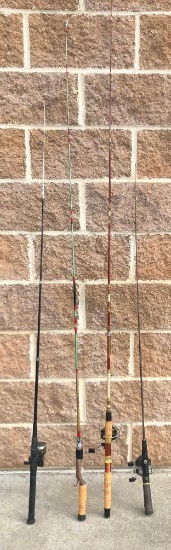 Lot of 4 Vintage Fishing Poles, Rod and Reel Combos