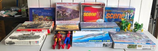 Large Lot of Models, Games and Toys, Nice John Deere Die Cast Tractor & Hit and Miss Engine