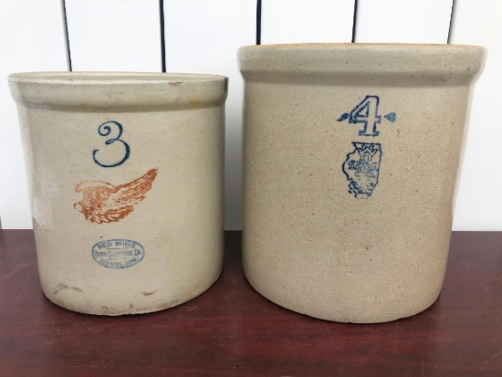 3 Gallon Redwing Crock, 4 Gallon Crock