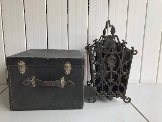 Antique Hat Box and Hats and Magazine Rack