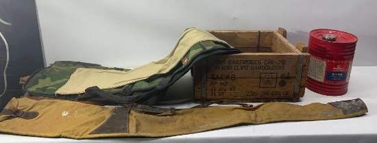 .30 Cal. Cartridge Box, Powder Can, Gun Socks