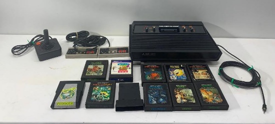 Vintage Atari 2600 w/ 10 Original Games Plus 2 NES Controllers