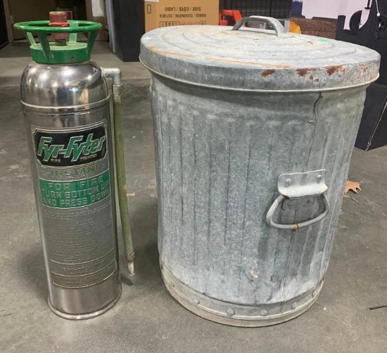 Fyr-Fyter Fire Extinguisher, Galvanized Trash Can and Lid