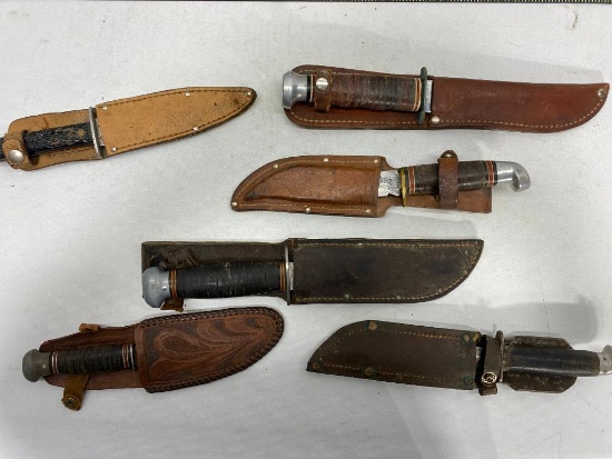 Six Old Fighting Knives and Bowie Knives, Kabar, Western, Others