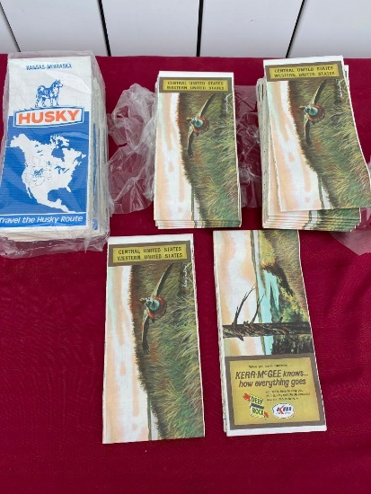 50 NOS Vintage Filling Station Gas & Oil Travel Fold Up Maps - Husky and Kerr McGee