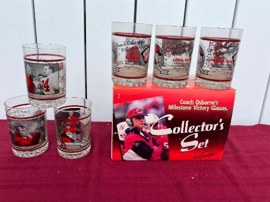 Signed / Autographed Scott Frost Set of 6 Phillips 66 Tom Osborne Huskers Commemorative Glasses Set