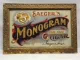 Late 1800's Rare Reverse Paint Saeger's Monogram Hand Made Cigar Shop Sign, Omaha, Fremont, Nebr.
