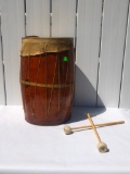 Keg Drum with Canvas Top and Drum Sticks